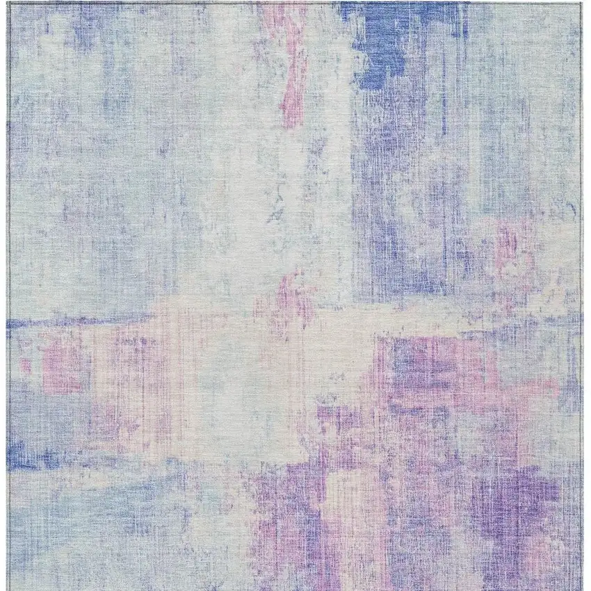 Sky Blue And Lavender Abstract Washable Indoor Outdoor Area Rug Photo 3