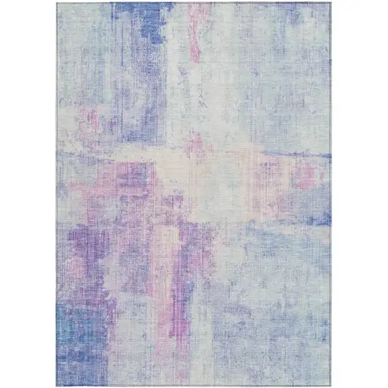 Sky Blue And Lavender Abstract Washable Indoor Outdoor Area Rug Photo 4