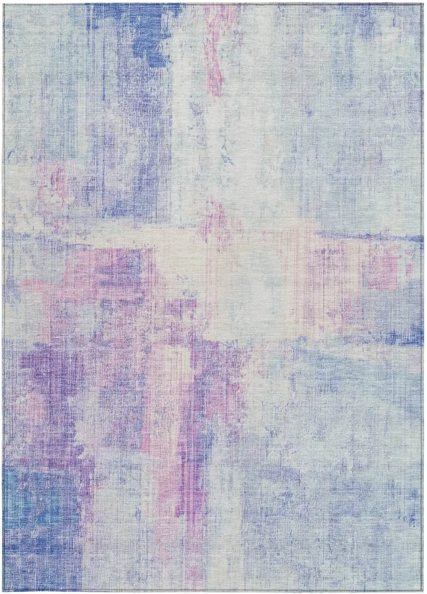 Sky Blue And Lavender Abstract Washable Indoor Outdoor Area Rug Photo 4