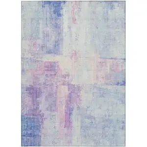 Photo of Sky Blue And Lavender Abstract Washable Indoor Outdoor Area Rug