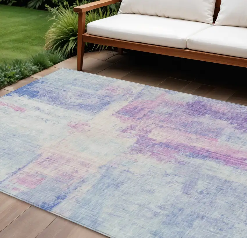 Sky Blue And Lavender Abstract Washable Indoor Outdoor Area Rug Photo 2
