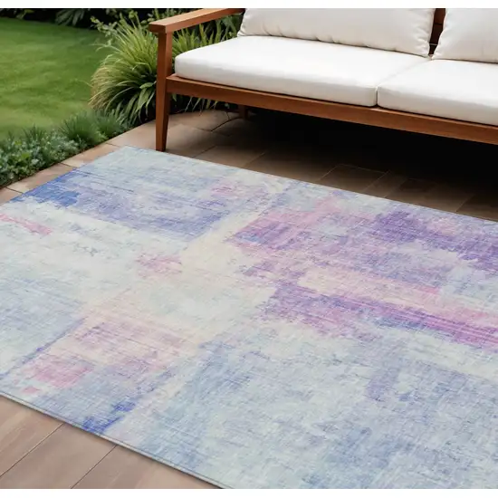 Sky Blue And Lavender Abstract Washable Indoor Outdoor Area Rug Photo 2