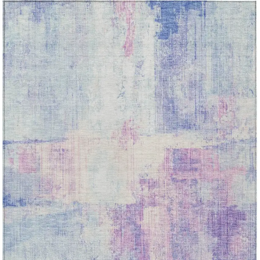 Sky Blue And Lavender Abstract Washable Indoor Outdoor Area Rug Photo 6