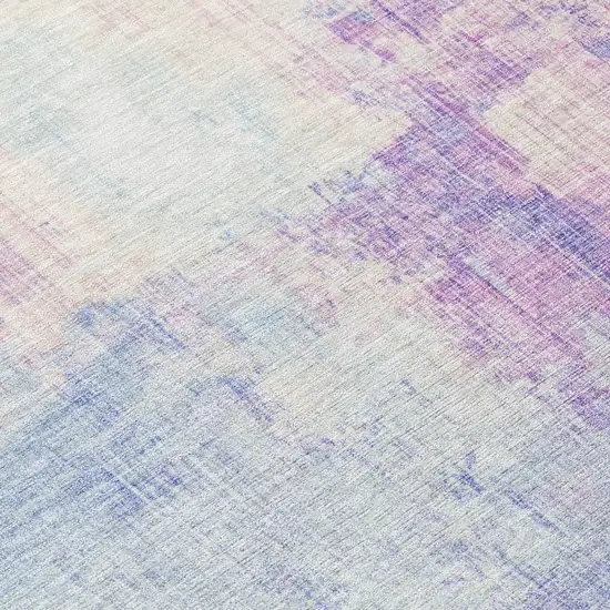 Sky Blue And Lavender Abstract Washable Indoor Outdoor Area Rug Photo 8
