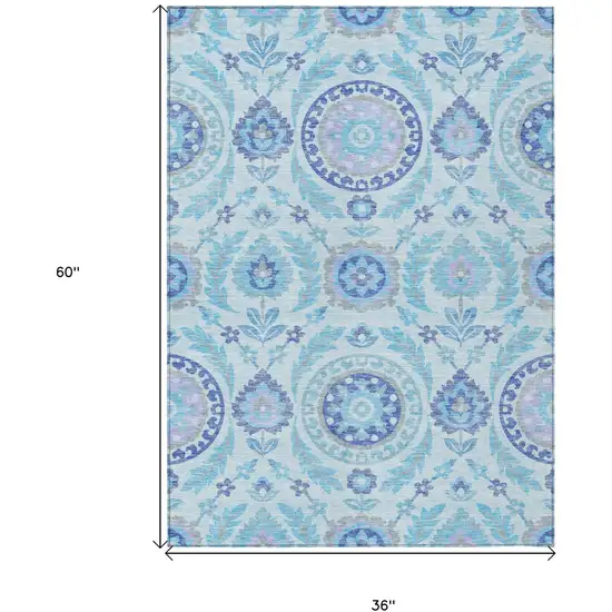 Sky Blue And Lavender Floral Washable Indoor Outdoor Area Rug Photo 7
