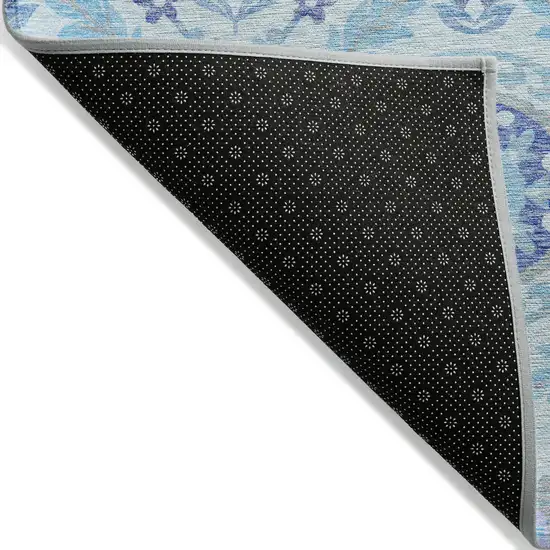 Sky Blue And Lavender Floral Washable Indoor Outdoor Area Rug Photo 2