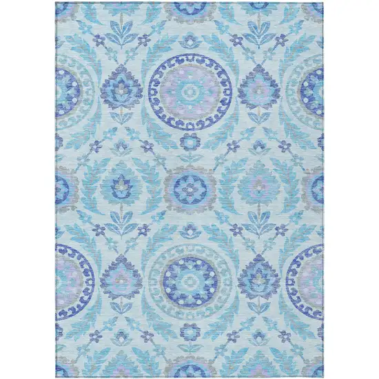 Sky Blue And Lavender Floral Washable Indoor Outdoor Area Rug Photo 1