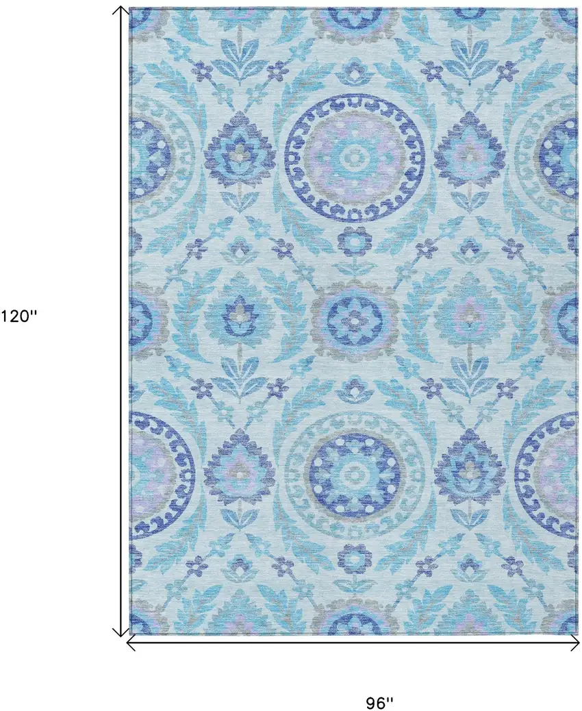 Sky Blue And Lavender Floral Washable Indoor Outdoor Area Rug Photo 7
