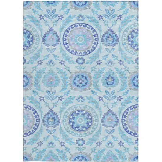 Sky Blue And Lavender Floral Washable Indoor Outdoor Area Rug Photo 5