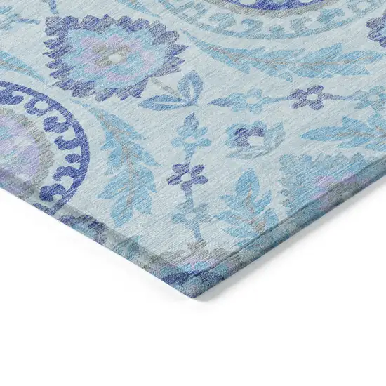 Sky Blue And Lavender Floral Washable Indoor Outdoor Area Rug Photo 3