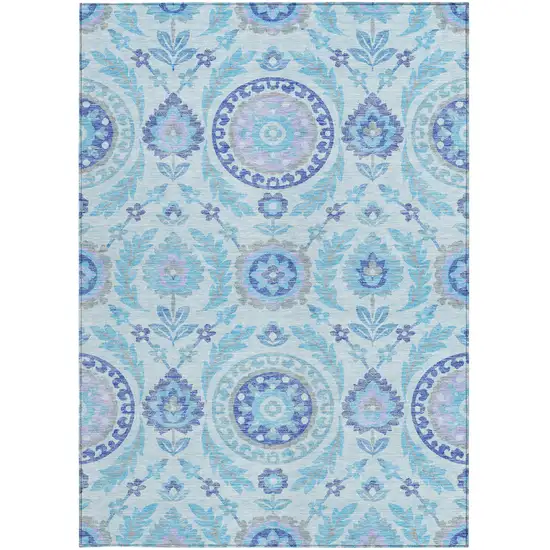 Sky Blue And Lavender Floral Washable Indoor Outdoor Area Rug Photo 5