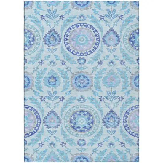 Sky Blue And Lavender Floral Washable Indoor Outdoor Area Rug Photo 1