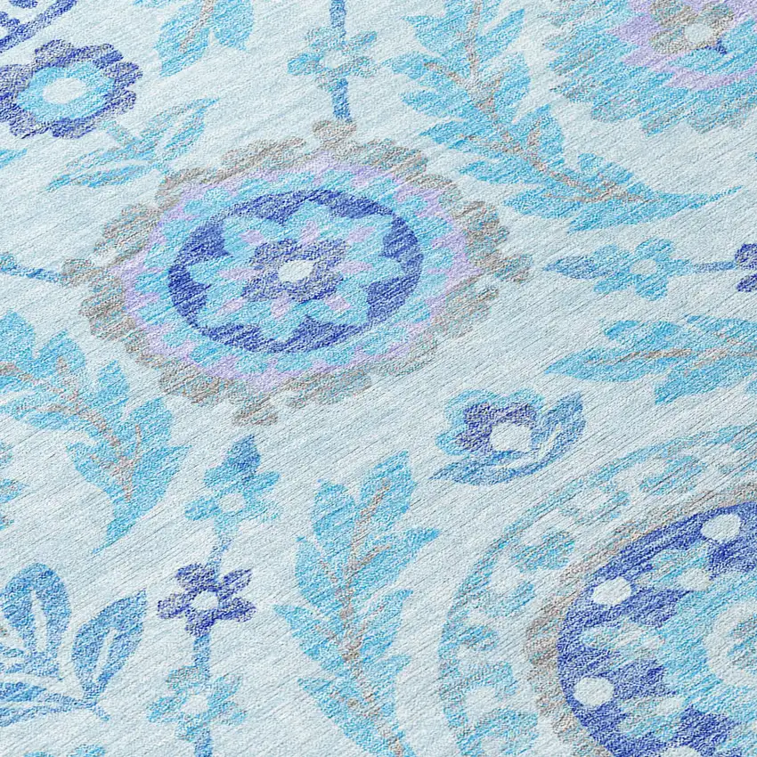 Sky Blue And Lavender Floral Washable Indoor Outdoor Area Rug Photo 4