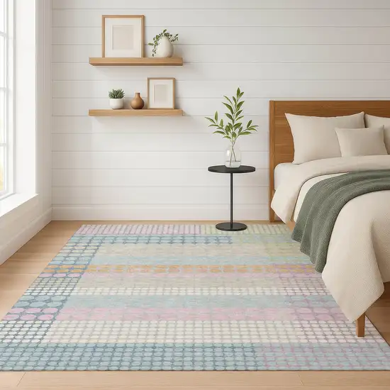 Sky Blue And Lavender Geometric Washable Indoor Outdoor Area Rug Photo 6