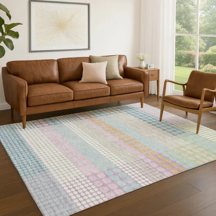 Sky Blue And Lavender Geometric Washable Indoor Outdoor Area Rug Photo 5