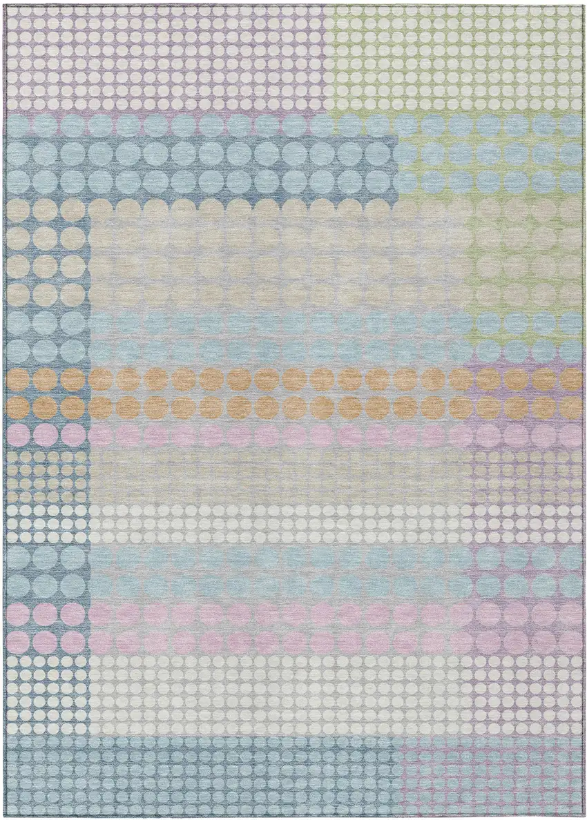 Sky Blue And Lavender Geometric Washable Indoor Outdoor Area Rug Photo 1