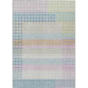 Photo of Sky Blue And Lavender Geometric Washable Indoor Outdoor Area Rug