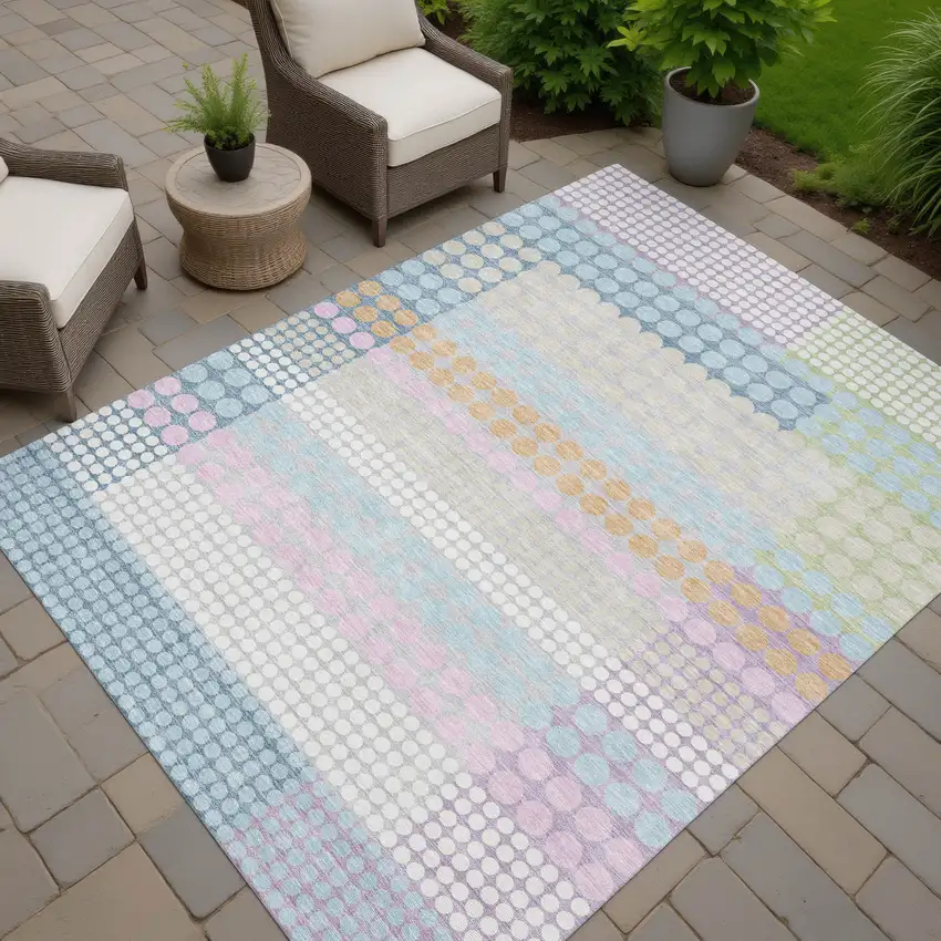 Sky Blue And Lavender Geometric Washable Indoor Outdoor Area Rug Photo 7