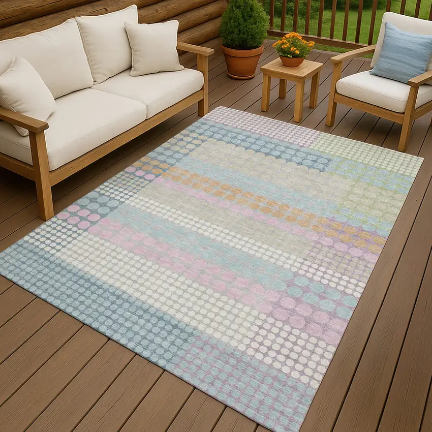 Sky Blue And Lavender Geometric Washable Indoor Outdoor Area Rug Photo 4