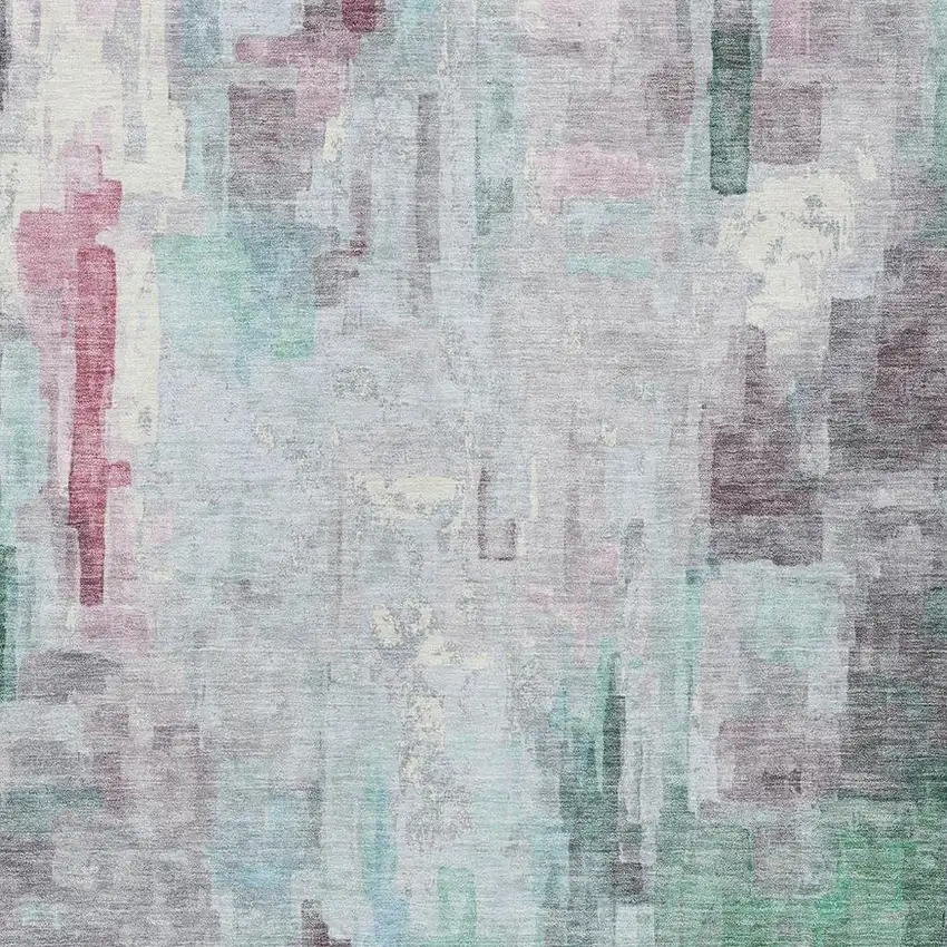Sky Blue And Mauve Abstract Washable Indoor Outdoor Area Rug Photo 5