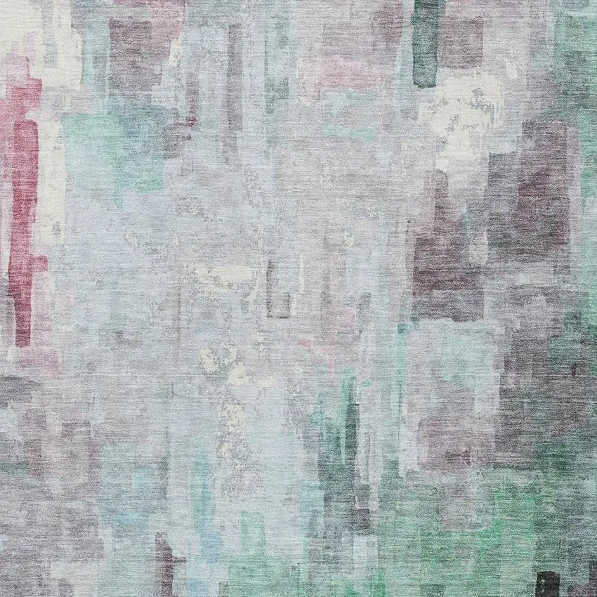 Sky Blue And Mauve Abstract Washable Indoor Outdoor Area Rug Photo 3