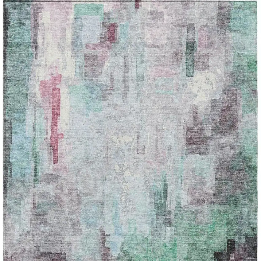 Sky Blue And Mauve Abstract Washable Indoor Outdoor Area Rug Photo 6