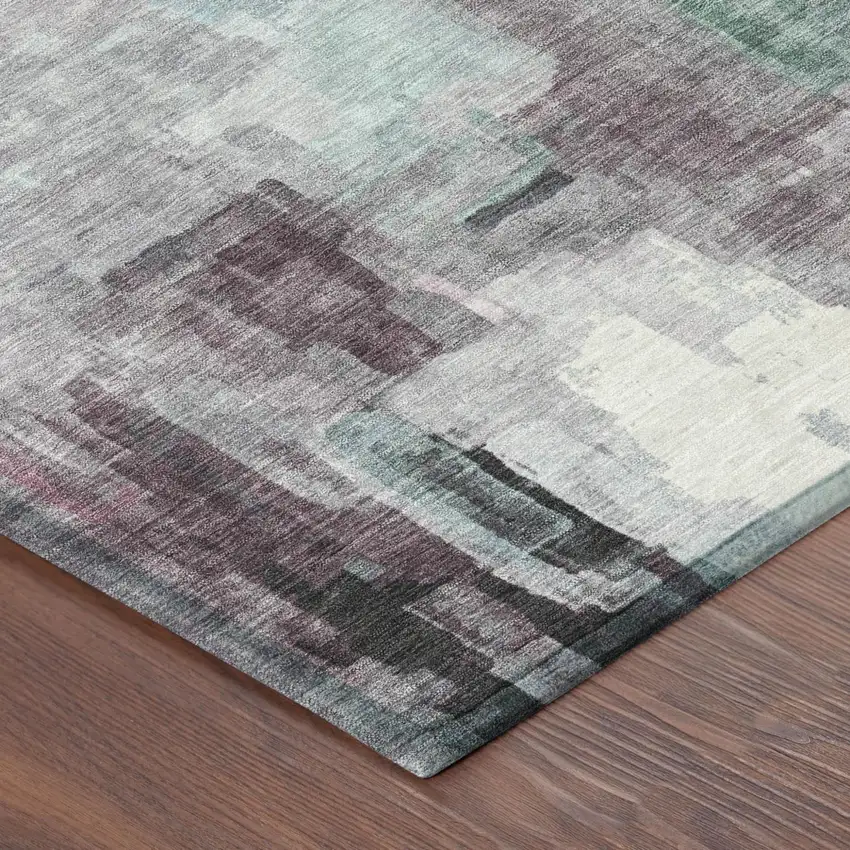 Sky Blue And Mauve Abstract Washable Indoor Outdoor Area Rug Photo 7