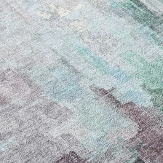 Sky Blue And Mauve Abstract Washable Indoor Outdoor Area Rug Photo 8