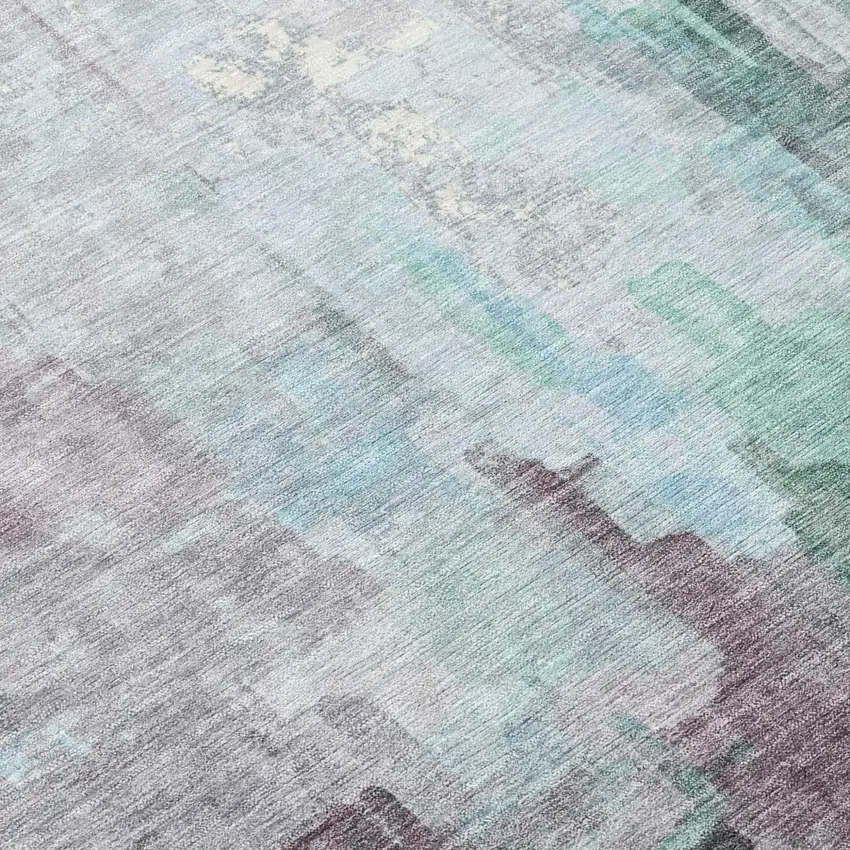Sky Blue And Mauve Abstract Washable Indoor Outdoor Area Rug Photo 8