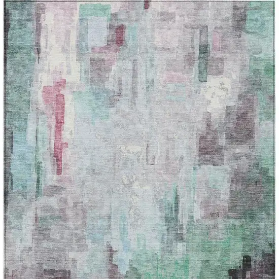 Sky Blue And Mauve Abstract Washable Indoor Outdoor Area Rug Photo 4