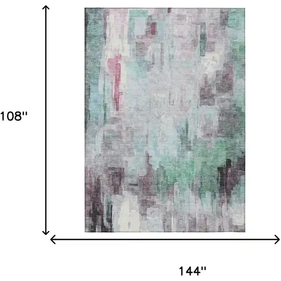 Sky Blue And Mauve Abstract Washable Indoor Outdoor Area Rug Photo 9