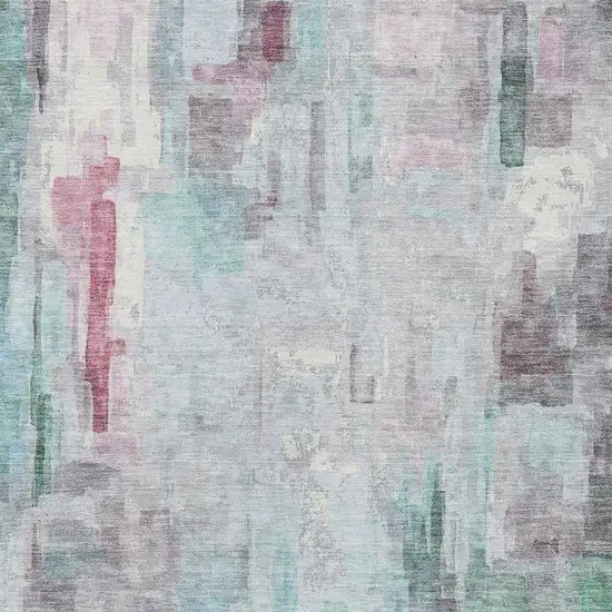 Sky Blue And Mauve Abstract Washable Indoor Outdoor Area Rug Photo 5