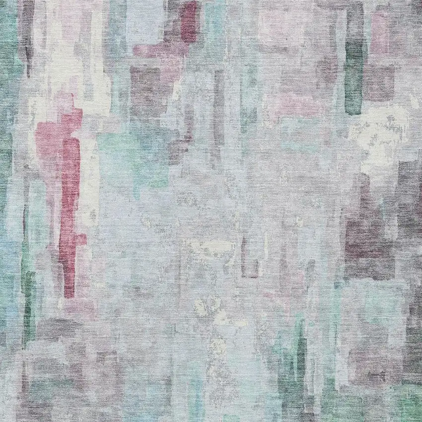 Sky Blue And Mauve Abstract Washable Indoor Outdoor Area Rug Photo 5