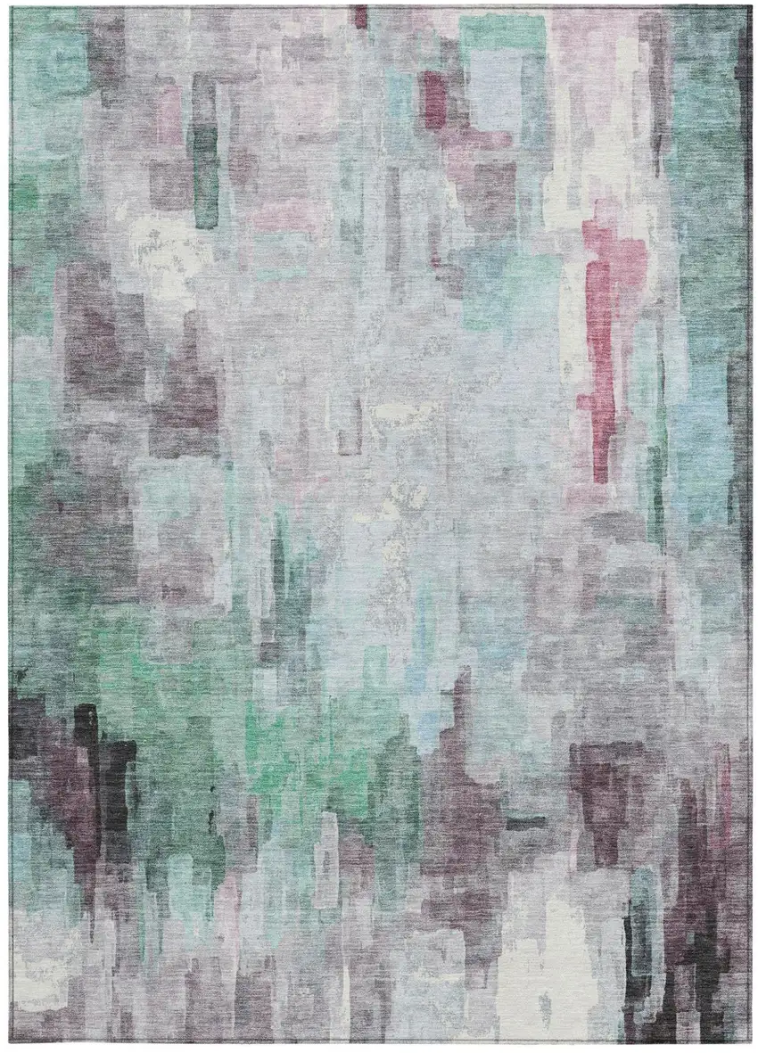 Sky Blue And Mauve Abstract Washable Indoor Outdoor Area Rug Photo 4