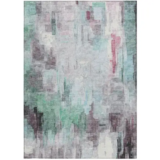 Sky Blue And Mauve Abstract Washable Indoor Outdoor Area Rug Photo 4