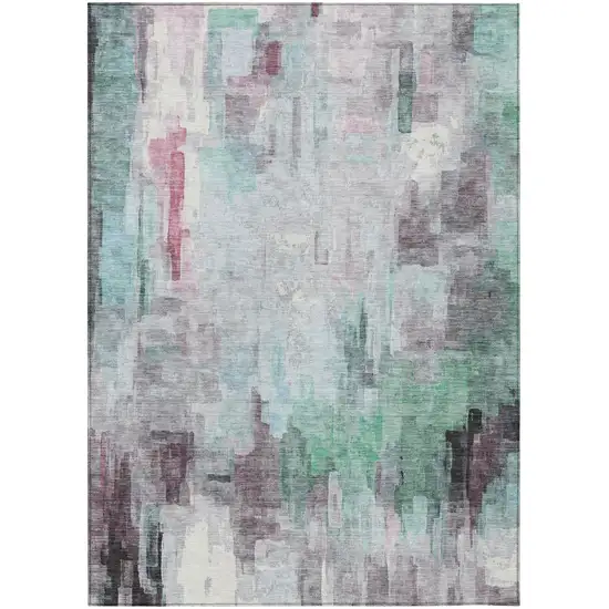 Sky Blue And Mauve Abstract Washable Indoor Outdoor Area Rug Photo 2