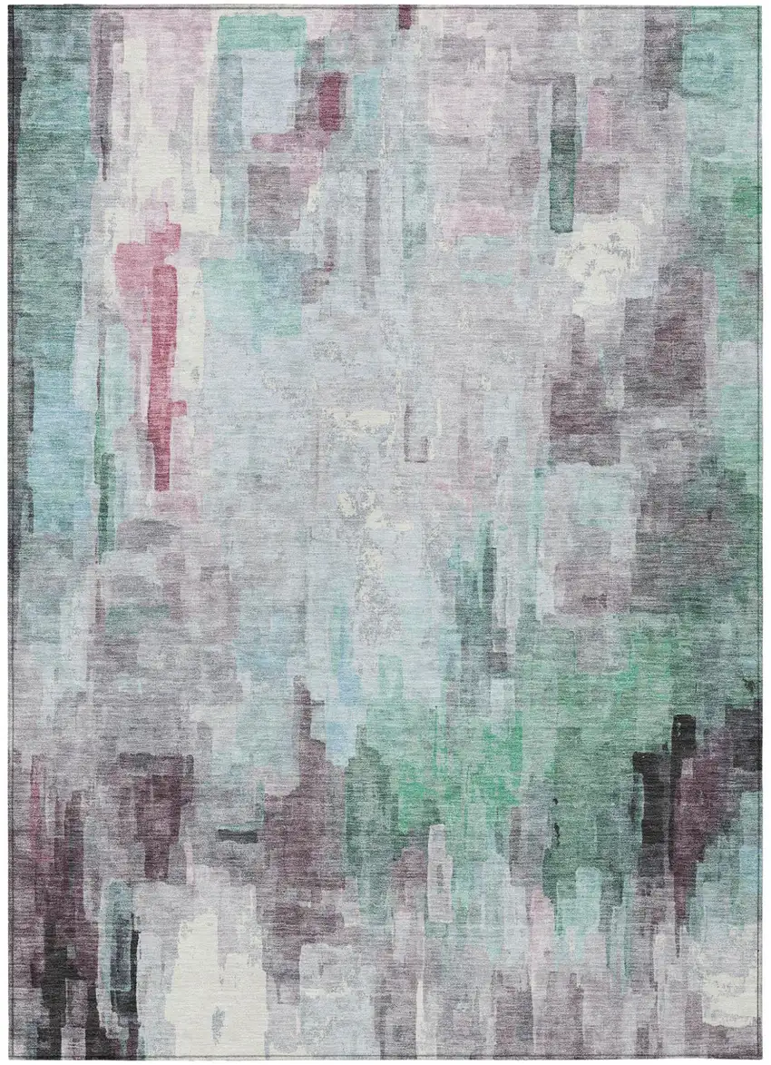 Sky Blue And Mauve Abstract Washable Indoor Outdoor Area Rug Photo 2