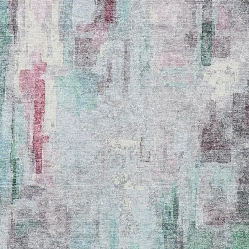Sky Blue And Mauve Abstract Washable Indoor Outdoor Area Rug Photo 3