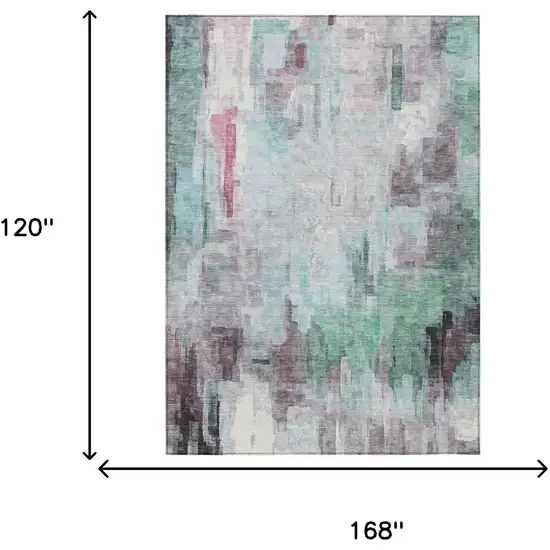Sky Blue And Mauve Abstract Washable Indoor Outdoor Area Rug Photo 9