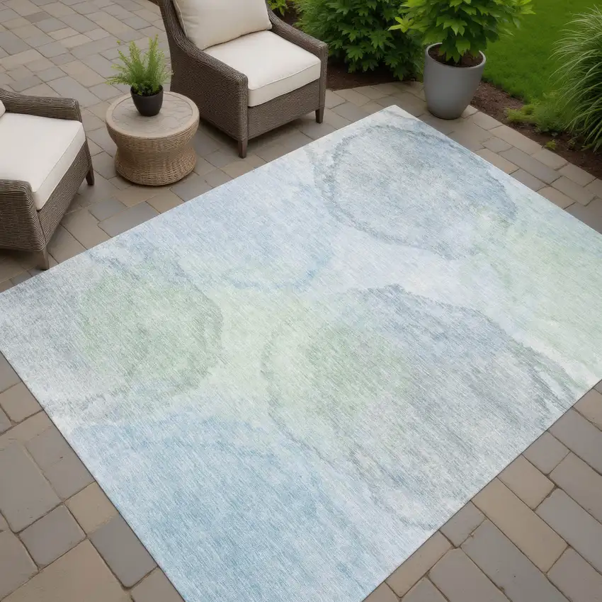 Sky Blue And Mint Green Abstract Washable Indoor Outdoor Area Rug Photo 7