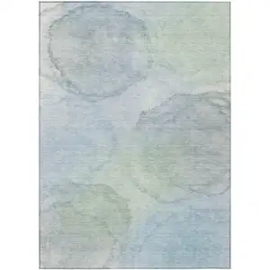 Photo of Sky Blue And Mint Green Abstract Washable Indoor Outdoor Area Rug