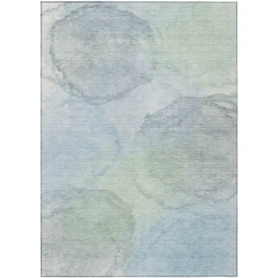 Sky Blue And Mint Green Abstract Washable Indoor Outdoor Area Rug Photo 1