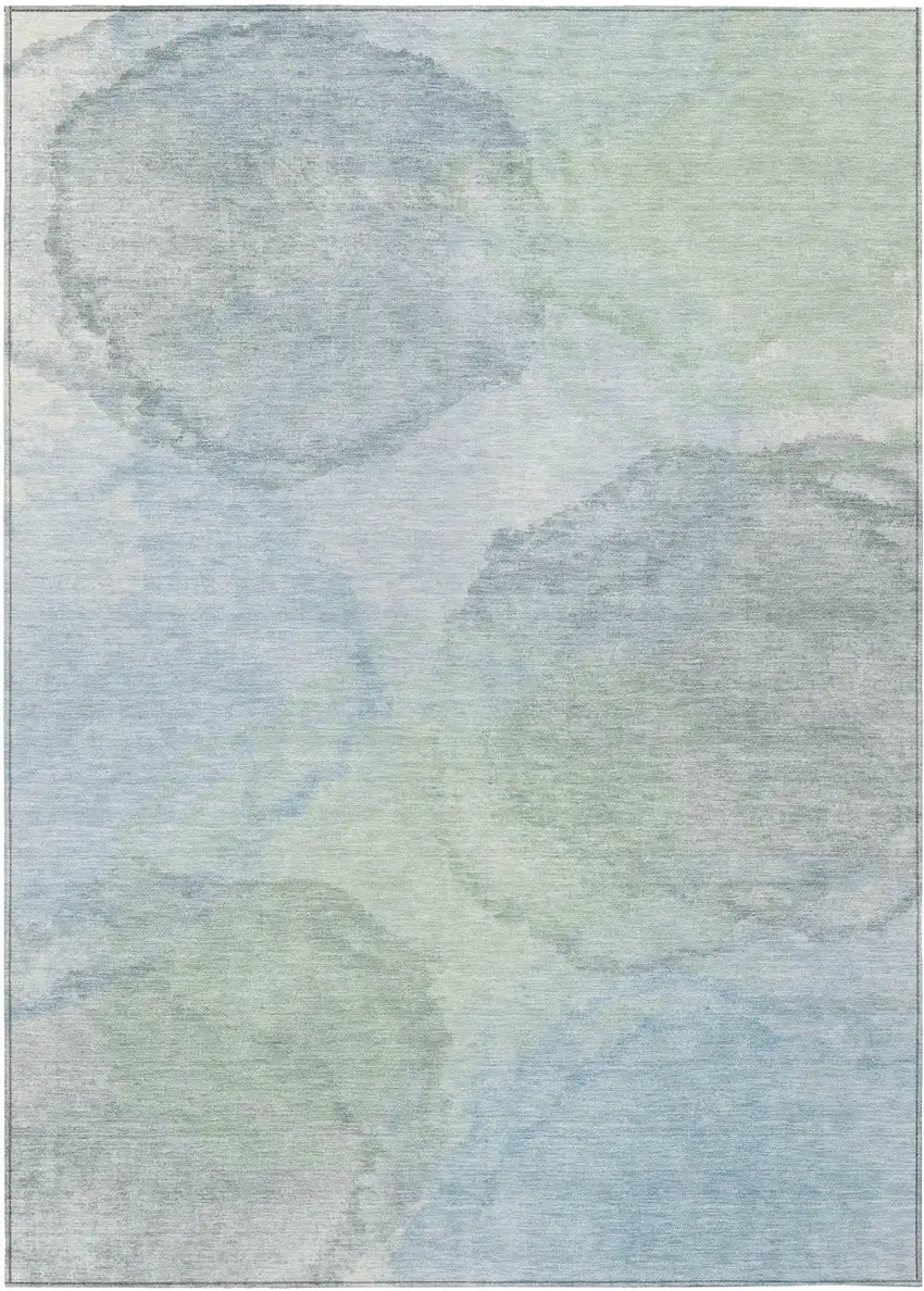 Sky Blue And Mint Green Abstract Washable Indoor Outdoor Area Rug Photo 1