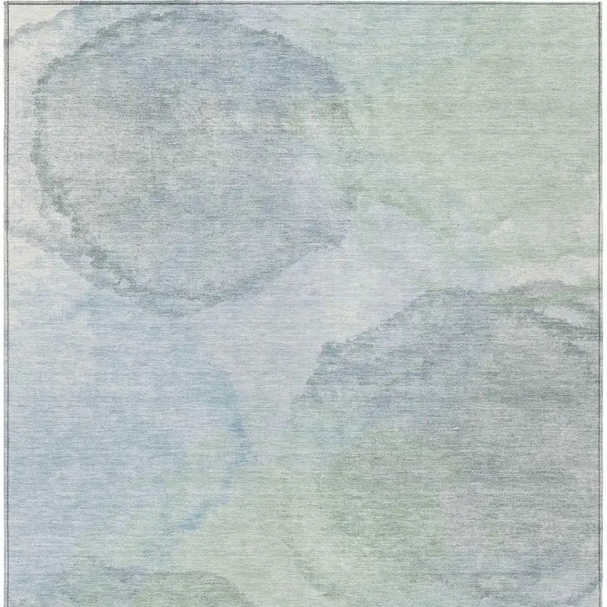 Sky Blue And Mint Green Abstract Washable Indoor Outdoor Area Rug Photo 3