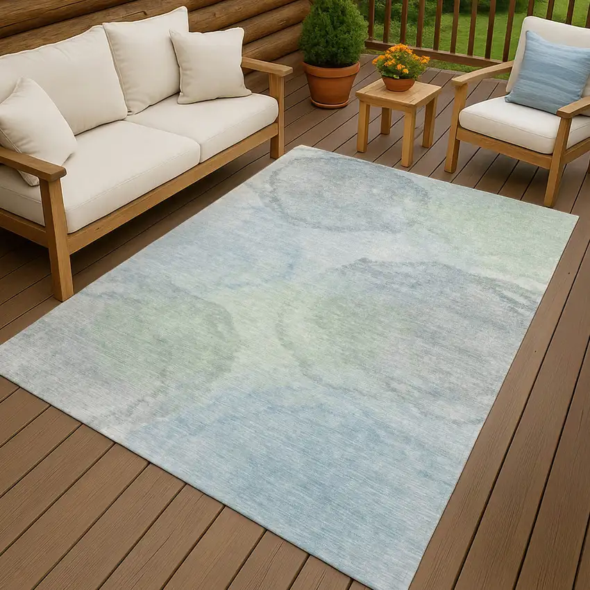Sky Blue And Mint Green Abstract Washable Indoor Outdoor Area Rug Photo 4