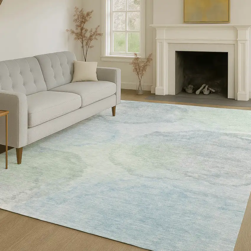 Sky Blue And Mint Green Abstract Washable Indoor Outdoor Area Rug Photo 6