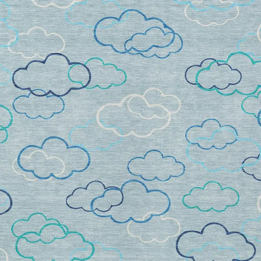 Sky Blue And Navy Blue Abstract Washable Indoor Outdoor Area Rug Photo 2