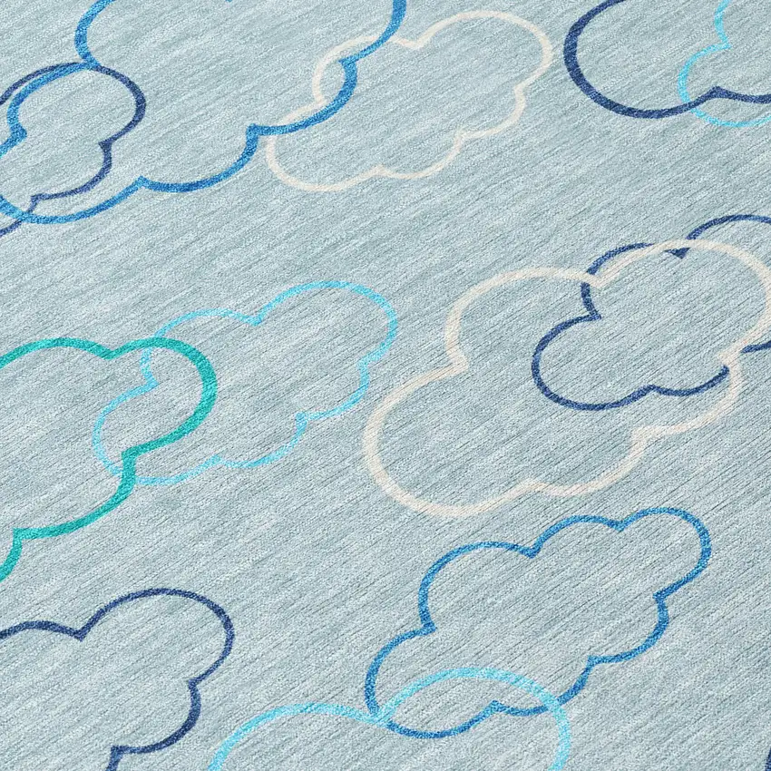 Sky Blue And Navy Blue Abstract Washable Indoor Outdoor Area Rug Photo 9