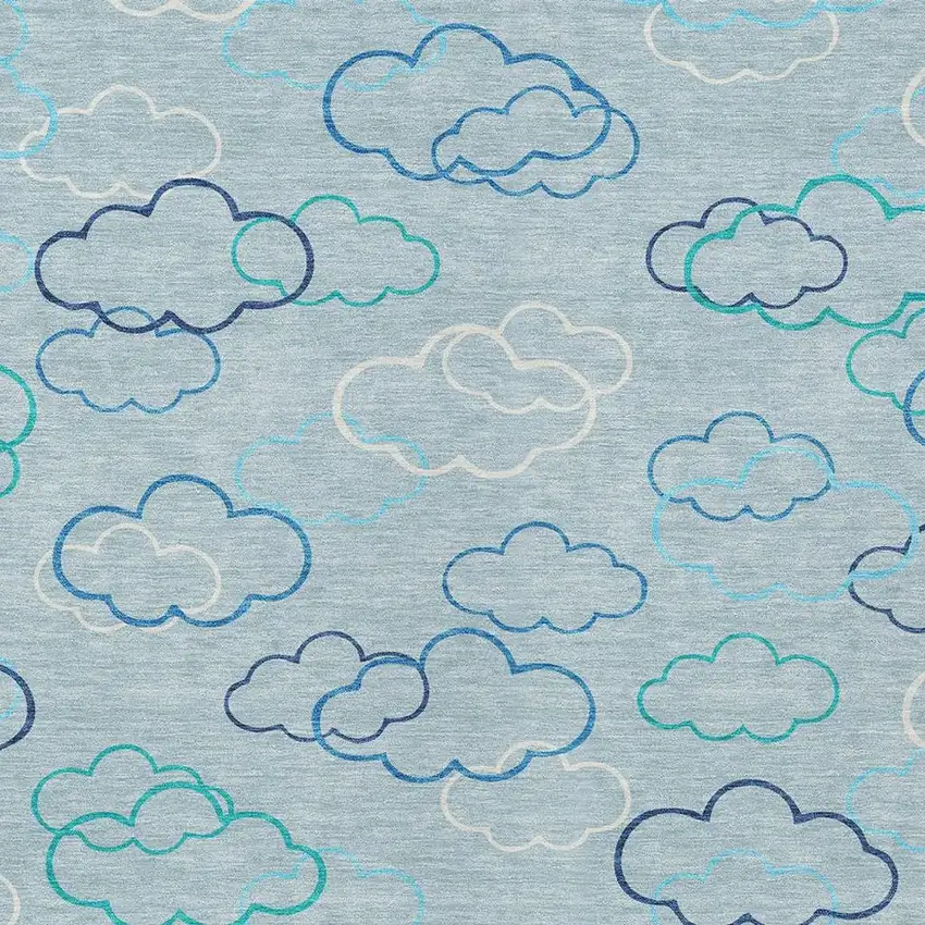 Sky Blue And Navy Blue Abstract Washable Indoor Outdoor Area Rug Photo 2