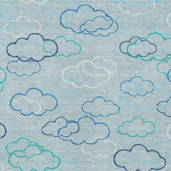 Sky Blue And Navy Blue Abstract Washable Indoor Outdoor Area Rug Photo 2